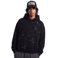 SS263110 Sweat à capuche oversize pour homme 400 GSM en molleton bouclette coupe carrée clous métalliques punk impression en relief personnalisée