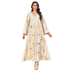 Robe d'été modeste pour femme 2026 de Dubaï, longueur cheville, respirante, à sequins, pour exportation transfrontalière, idéale pour les cérémonies musulmanes du soir - Product Image 1