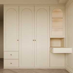 Customizable <b>French</b>-<b>style</b> Cream-colored Wood Bedroom <b>Wardrobe</b> with Adjustable Shelves Eco-Friendly Design for Villa & Hotel Use - Product Image 6