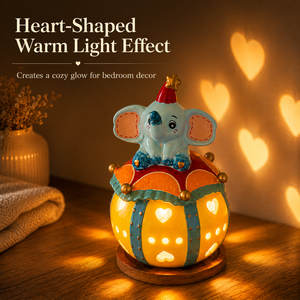 Mini Lampe <span class=keywords><strong>de</strong></span> Chevet Céramique Éléphant Cirque, Projecteur Portable Cœur et Ombre, Petite Figurine Animale pour Enfants, <span class=keywords><strong>Aide</strong></span> au Sommeil - Product Image 3
