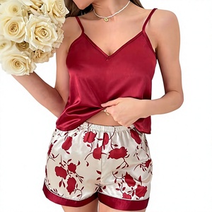 Women Satin Floral Robe Set V-neck Cami Shorts 2-Piece Luxury Sleepwear Summer Wear Breathable Drawstring Closure - Product Image 2