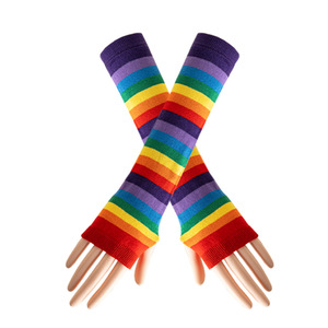 Chaussettes hautes rayées arc-en-ciel pour Halloween, Noël, fête, cosplay, au-dessus du genou, pour performance, ensemble <span class=keywords><strong>de</strong></span> manchons chauffe-bras pour femme - Product Image 4