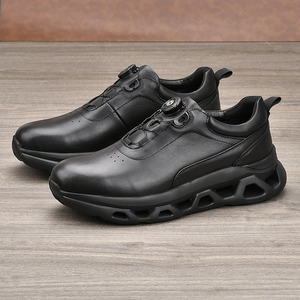 Chaussures de marche pour hommes en cuir véritable, bout rond, respirantes, semelle intermédiaire en EVA, semelle extérieure en caoutchouc, baskets décontractées épaisses pour l'automne - Product Image 2