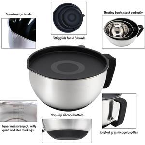Juego de tazones para mezclar al por mayor en stock con tapa, tazón de acero inoxidable para ensalada con asa para cocina - Product Image 4