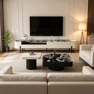 ตู้วางทีวีสีดำขาวทันสมัยพร้อมลิ้นชักเก็บของสำหรับห้องนั่งเล่น - Product Image 3