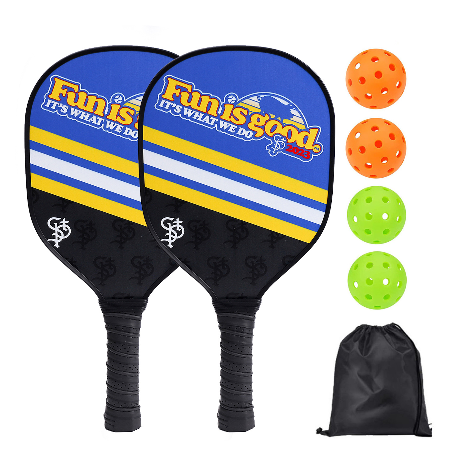 2 raquetas (marco de madera), 4 pelotas, 1 bolsa con cordón [Modelo MP114]