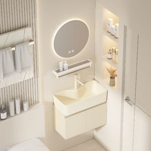 Gabinete de baño montado en la pared de madera gruesa multicapa de viento crema personalizado combinación tocador <span class=keywords><strong>lavabo</strong></span> de tamaño <span class=keywords><strong>pequeño</strong></span> - Product Image 3