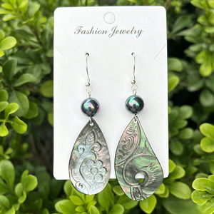 Pendientes Colgantes <span class=keywords><strong>de</strong></span> Nácar Negro Natural, Diseño Tropical <span class=keywords><strong>de</strong></span> <span class=keywords><strong>Tortuga</strong></span> Espiral Floral Tallada, Estilo Hawaiano Boho - Product Image 4