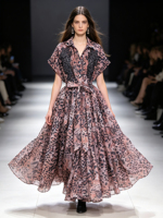 Robe longue mi-mollet imprimé léopard pour femme, col à revers, manches courtes, broderie dentelle, ceinture, volants étagés, pour l'été, les fêtes et la plage