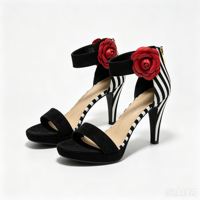 Sandales à talons hauts pour femmes, grande taille, 9,5 cm, à fleurs 3D, fines, à bride arrière, mode sexy, décoration rose, rouges, pour soirée, vente en gros