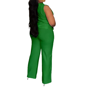 Traje de Verano de Dos Piezas para Mujer, Talla Grande, Color Sólido, Casual, Sin Mangas, Pantalones Largos, Moda Femenina - Product Image 3