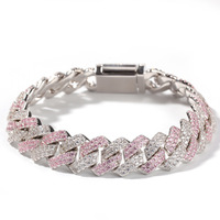 Nouveauté Mode Trendy Bleu 13mm Miami Cubain Lien Chaîne Glacé CZ Choker Bracelet Hip Hop Rappeur Bijoux