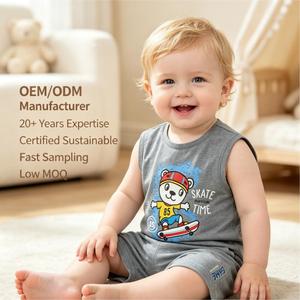 Conjunto de <span class=keywords><strong>Ropa</strong></span> Casual de Verano <span class=keywords><strong>para</strong></span> Bebé, Camiseta sin Mangas de Algodón Sólido y Pantalones Cortos - Product Image 1