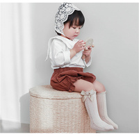 Chaussettes d'été en coton peigné de couleur unie, 1 pièce, avec nœud papillon, pour bébé et fille