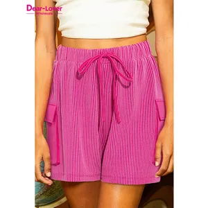 Vente en gros de shorts larges à poches cargo rose vif d'été pour femmes