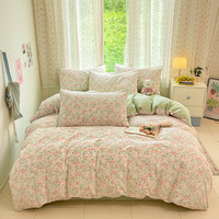 Parure de lit LAIYUE 100 % coton respirant et écologique, imprimée, avec housse de couette et drap plat, 3/4 pièces, motif floral, pour hôtel, chambre et maison