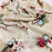 Tissu en crêpe de Chine uni beige à imprimé floral fraise, anti-plis, respirant et doux pour vêtements féminins - Meilleure vente