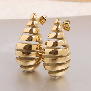 Fashion <b>Stud</b> Earrings 17MM Teardrop Hollow Geometric Stainless Steel Gold <b>Silver</b> Party Women's Jewelry - Product Image 4
