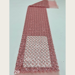 Tissu en <span class=keywords><strong>tulle</strong></span> perlé à grille de diamants et perles, 8 couleurs, avec sequins, pour robe de mariée et de demoiselle d'honneur G4124 - Product Image 4