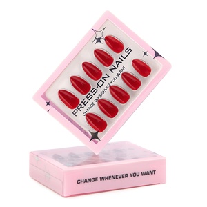 Faux ongles à presser haut de gamme, 30 pièces en boîte, couleur <span class=keywords><strong>rouge</strong></span> unie, en gel, courts, forme amande - Product Image 4
