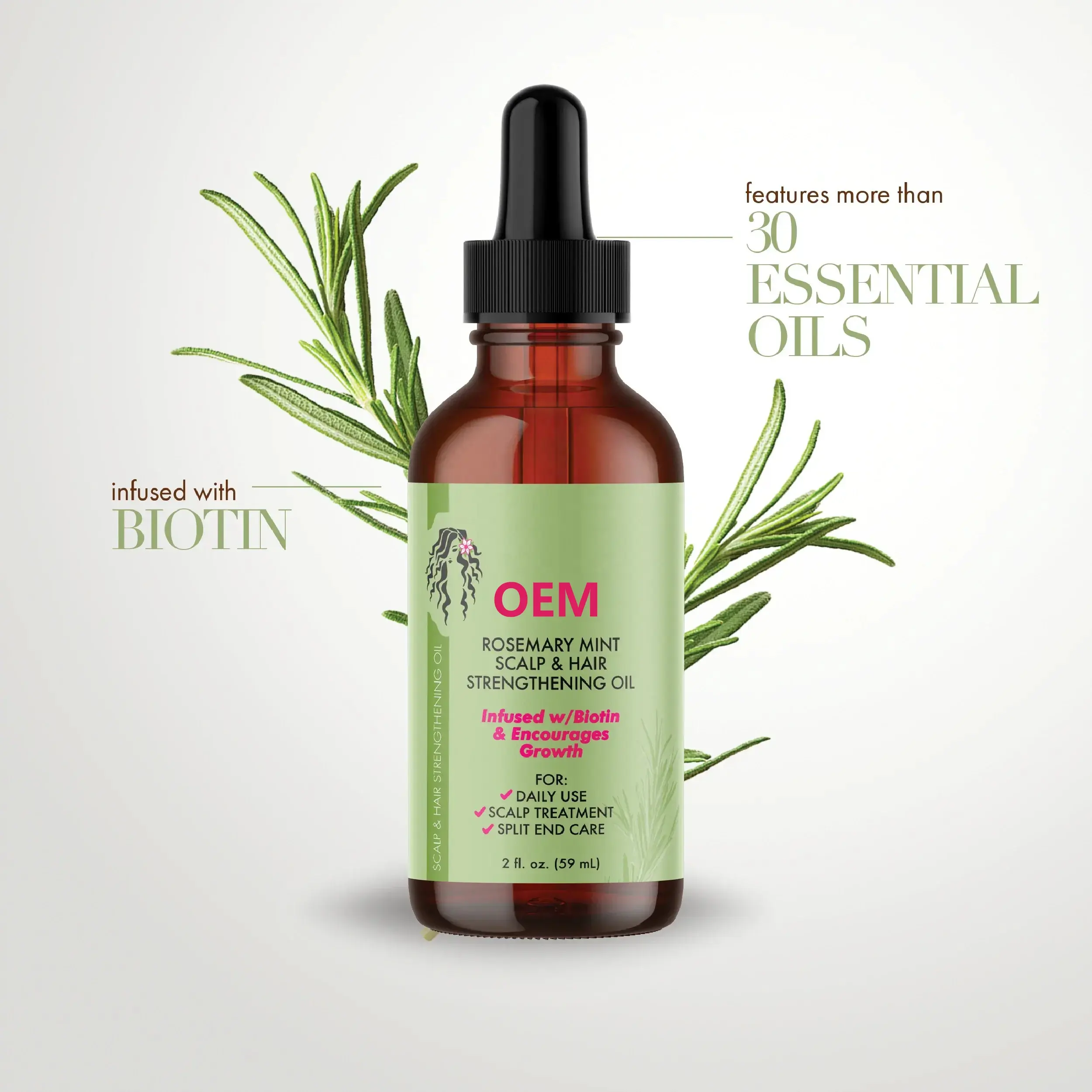 Orgânico Herbal Popular Soro De Crescimento Do Cabelo OEM Rápido Espessamento Volumizing Mint Scalp Care Rosemary Hair Growth Oil