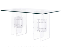 Table de salle à manger en acrylique transparent, forme carrée, design luxueux, classique, contemporain, moderne, meubles en verre trempé pour la maison