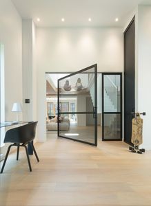 Portes d'entrée pivotantes en acier et verre-métal pour entrée résidentielle Style ouvert coulissant par poussée en acier interne - Product Image 2