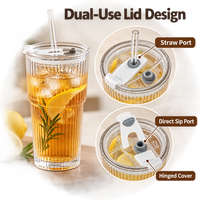 Gobelet en verre de 600 ml avec paille et couvercle, transparent, à nervures, pour café et boissons froides, vente en gros, logo personnalisé