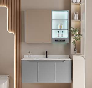 Mueble de Baño Moderno de Gran Capacidad, Resistente al Agua, de Madera Maciza, para Montar en la Pared, con Lavabo de Cerámica, Inteligente - Product Image 2