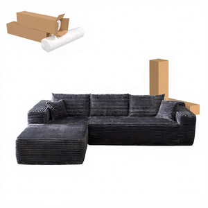Sofá Moderno <span class=keywords><strong>en</strong></span> Forma de L de Tela, de <span class=keywords><strong>Tres</strong></span> Plazas, Convertible, Extensible, Relleno de Esponja sin Estructura, Diseño de Lujo Comprimido para Sala de Estar - Product Image 2