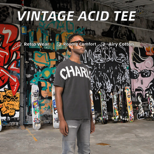 Camisetas Personalizadas para Hombre, Estilo Vintage, Lavado Ácido, Impresión Serigráfica, 100% Algodón, Tallas Grandes, Diseño Gráfico Urbano - Product Image 2
