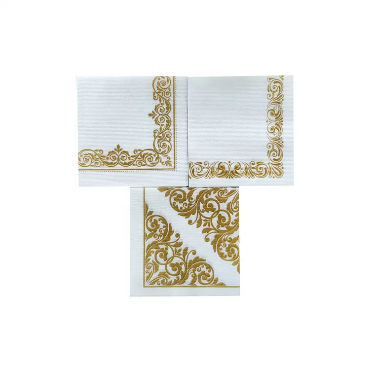 Serviettes en papier imprimé blanc, 12 pièces, à motif doré, pour fête, Restaurant ou hôtel