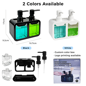 Dispenser di Sapone Moderno in Plastica con Doppia Pompa per Schiuma Liquida, Supporto Rettangolare per Spugna, per Cucina, Bagno e Toilette - Product Image 2