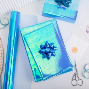 Yarcony Metallic Iridescent <b>Wrapping</b> <b>Paper</b> 17Inch X 33Feet Blue Holographic Gift Wrap Packaging <b>Paper</b> - Product Image 2