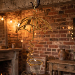 Brass Finish Umbrella Shape Hanging <b>Tea</b> <b>Light</b> Holder Decorative Candle Holder for Home Party Decoration - Product Image 3