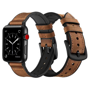 Bracelet de montre hybride en Silicone, Vintage, résistant à la sueur, en cuir véritable et caoutchouc, pour <span class=keywords><strong>Apple</strong></span> Watch Iwatch <span class=keywords><strong>Se</strong></span> 7 6 38 <span class=keywords><strong>40</strong></span> 41 <span class=keywords><strong>Mm</strong></span> - Product Image 4