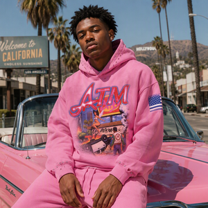 Sudadera con capucha rosa Y2K de moda con pedrería y efecto desgastado para hombre, estilo vintage con estampado gráfico, de gran tamaño, estilo urbano. - Product Image 2