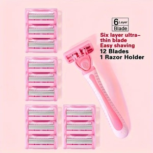 Women's Manual <b>Razor</b> Pink Six Layer Stainless Steel Blades For Body Shaving 2 Handles 18 Refills - Product Image 3