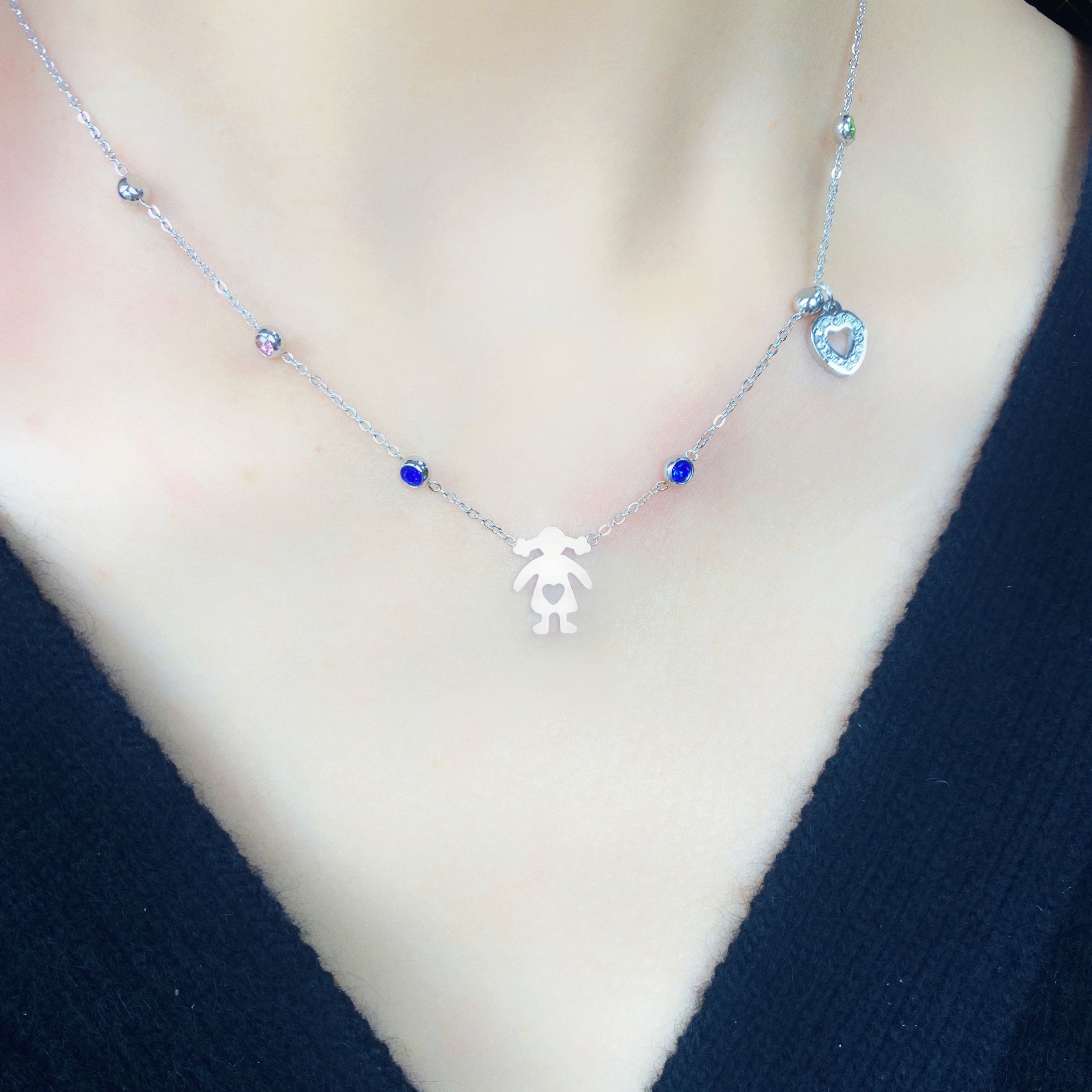 Cadena de oro de moda niños Acero inoxidable feliz niño y niña besos colgante pendientes conjunto de los niños conjunto de joyas