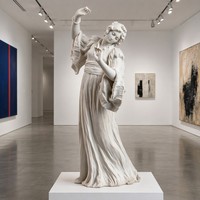 Sculpture personnalisée en marbre Melpomène - Muse Tragique - Figurine classique sur mesure de la Tristesse avec manches bouffantes pour intérieurs de luxe