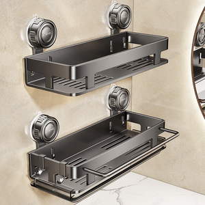 Bathroom Storage Rack Double Layer Suction Mounted Wall Shelf For Toilet And Washbasin Durable Rectangular Design - Product Image 3