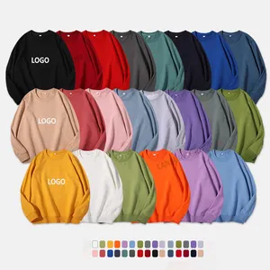 Grosir kustom katun polos spandeks Pullover Crewneck French Terry putih kaus pria Hoodie atasan