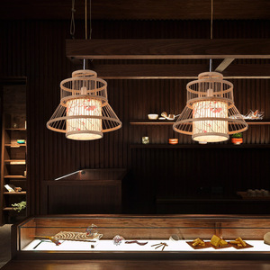 Lámpara colgante de bambú de estilo japonés, candelabro redondo E27 Led de un solo cabezal para restaurante, balcón, pasillo, iluminación decorativa - Product Image 1