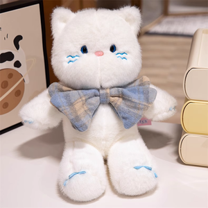 All'ingrosso gatto peluche bianco e nero con grande papillon farcito per bambini regalo di colore marrone papillon simpatico gatto peluche - Product Image 3