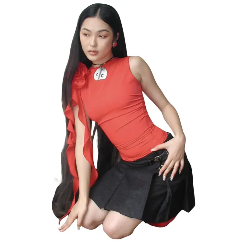 Hanrong New O Neck Women Flower Mesh Sexy Club Skinny Basic Crop Tops Streetwear Fashion Summer 2023 T Shirt Outfits Tank Tops