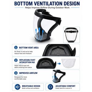 Protector Facial Transparente Antivaho ascavs con Cobertura Total y Banda Ajustable para Polvo, Residuos y Trabajo al Aire Libre - Product Image 3