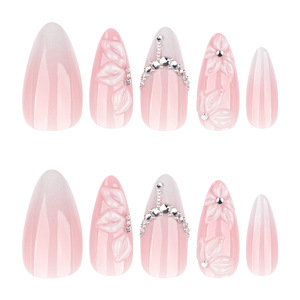 Ongles à presser 3D en forme de fleur, dégradé rose, <span class=keywords><strong>French</strong></span> <span class=keywords><strong>manucure</strong></span> avec strass pour <span class=keywords><strong>mariage</strong></span> - Product Image 4