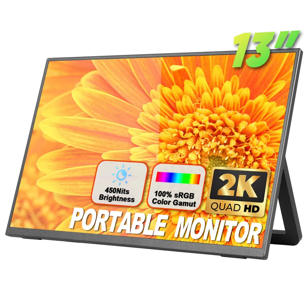 13,0 Zoll tragbarer Monitor 2 K IPS-Anzeige Laptop Bildschirm Extender doppelter Laptop-Monitor-Bildschirm für Laptops