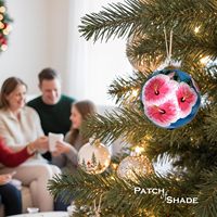 Ornement de Noël Hibiscus rose, boule peinte à la main avec fleur tropicale
