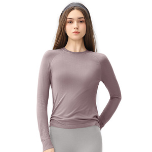 Women's Long Sleeve Yoga Top Crew Neck Solid Color Quick Dry Sweat Wicking For Fitness Running Pilates Training - Product Image 3